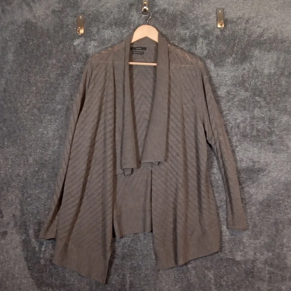 Tahari Waterfall Drape Open Cardigan Extra Fine Merino Wool Womens - Picture 3 of 7